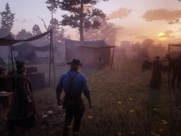 RedDead2 GameplayVideo ArthurMorgan Camp Sunset Radar