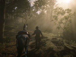 RedDead2 GameplayVideo ArthurMorgan Horse Landscape Forest Radar