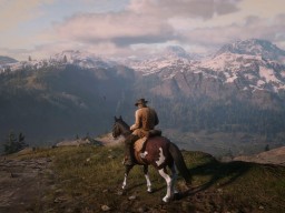 RedDead2 GameplayVideo ArthurMorgan Horse Landscape Mountains Snow Radar