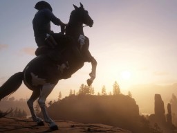 RedDead2 GameplayVideo ArthurMorgan Horse Landscape Sunset