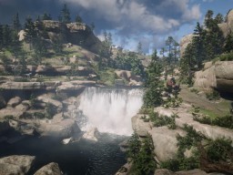 RedDead2 GameplayVideo Landscape Forest Waterfall Horse