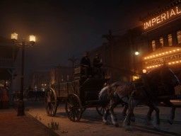 RedDead2 GameplayVideo Night Town Saloon HorseCarriage