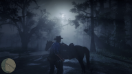 RDR2 GameplayVideoPart2 25 Radar ArthurMorgan Horse Night Forest