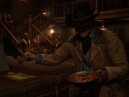 RDR2 GameplayVideoPart2 37 ArthurMorgan Saloon Town Eating