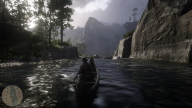 RDR2 GameplayVideoPart2 41 Radar ArthurMorgan Canoe River Landscape