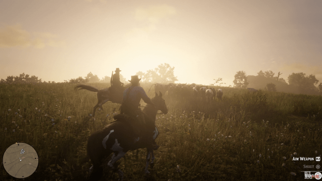 RDR2 GameplayVideoPart2 42 Radar ArthurMorgan Horse Landscape