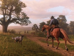 RDR2 HandsOnPreviews 40 ArthurMorgan Horse Dog Landscape