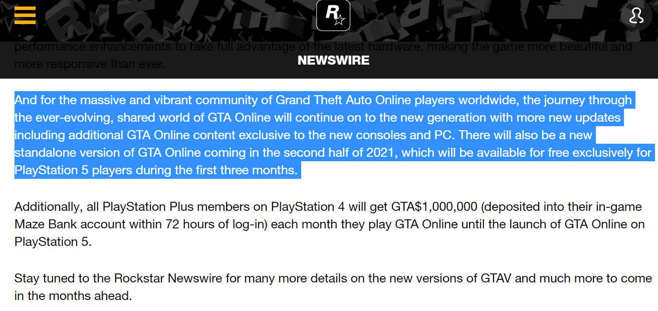 GTA Online for next generation of consoles