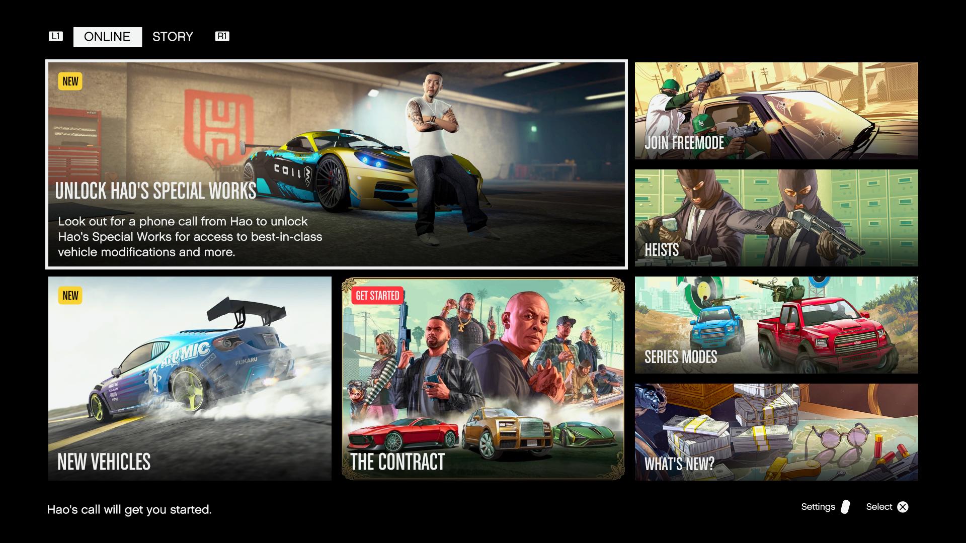 gta online menu ps5 landing page