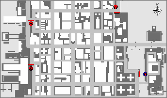 Map of the four stunt jumps available in Algonquin Center in Grand Theft Auto: Chinatown Wars