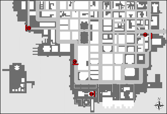 Map of the four stunt jumps available in Algonquin South in Grand Theft Auto: Chinatown Wars