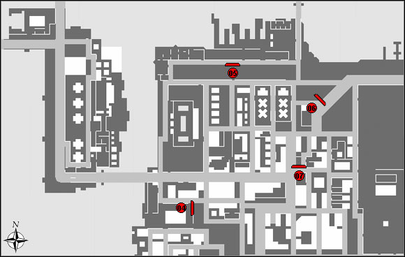 Map of the four stunt jumps available in Dukes in Grand Theft Auto: Chinatown Wars