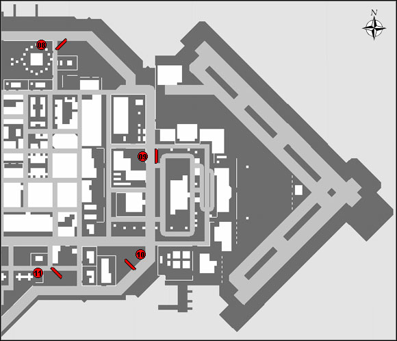 Map of the four stunt jumps available in Francis International Airport in Grand Theft Auto: Chinatown Wars