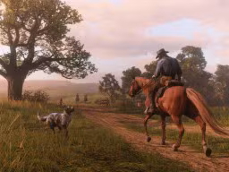 RDR2 HandsOnPreviews 40 ArthurMorgan Horse Dog Landscape