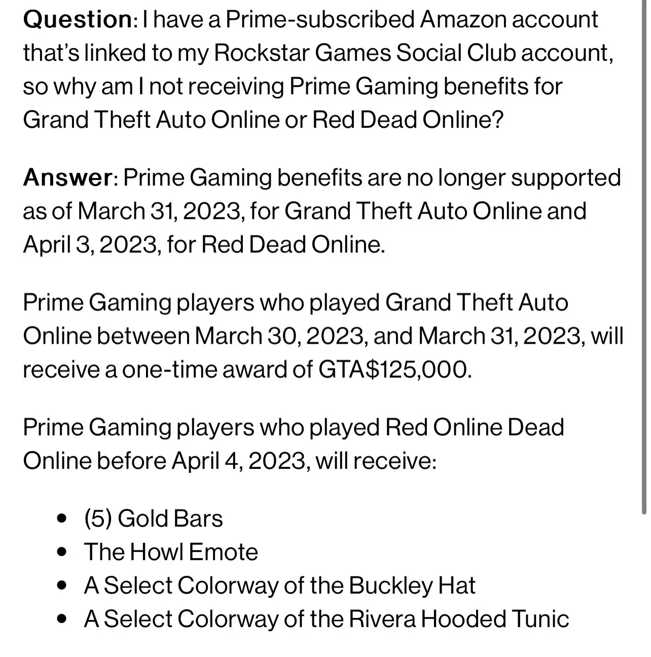 End of Prime Gaming Benefits for GTA Online and Red Dead Online