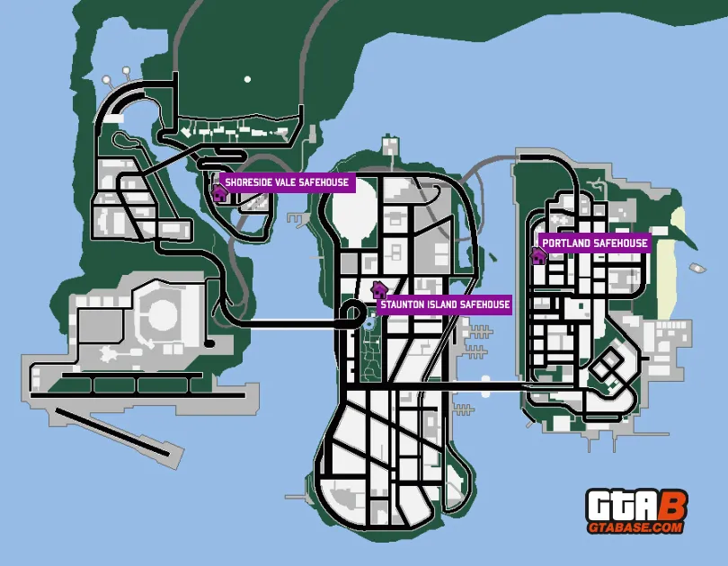 gta 3 safehouses map locations
