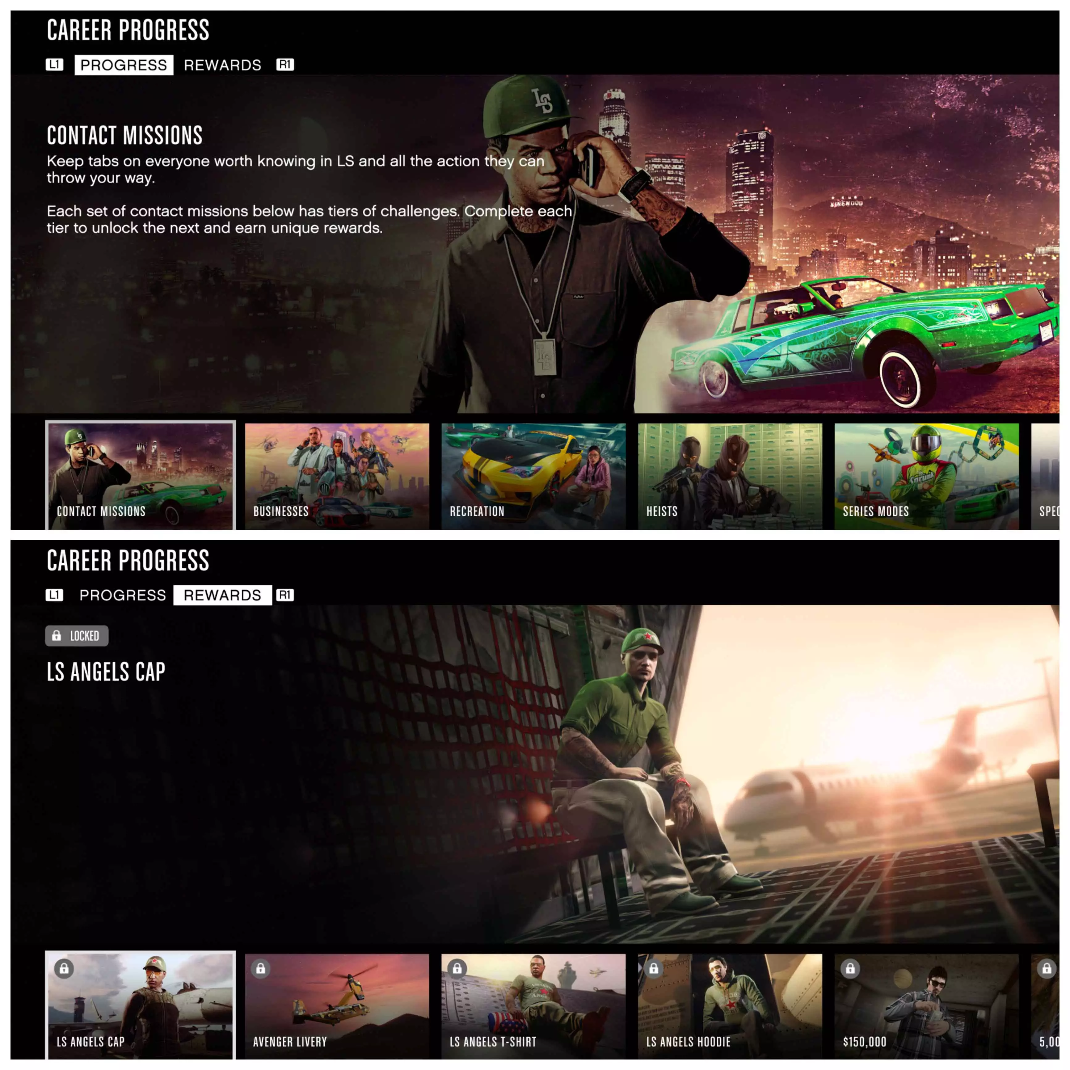 gta online career progress rewards menu