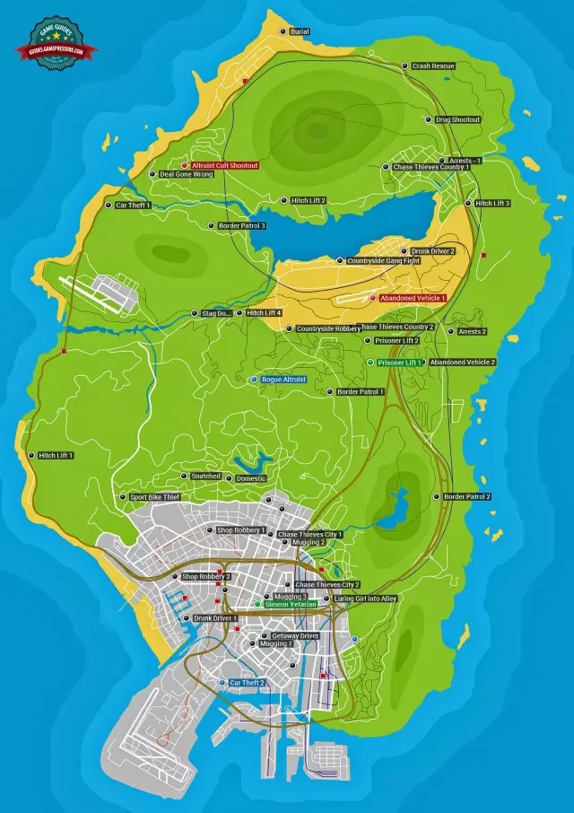 GTA 5 random events - map locations