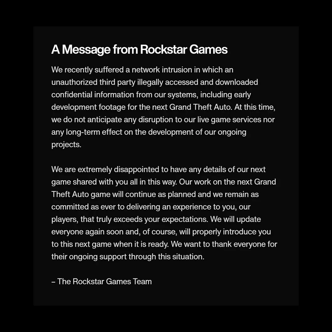 message from rockstar games