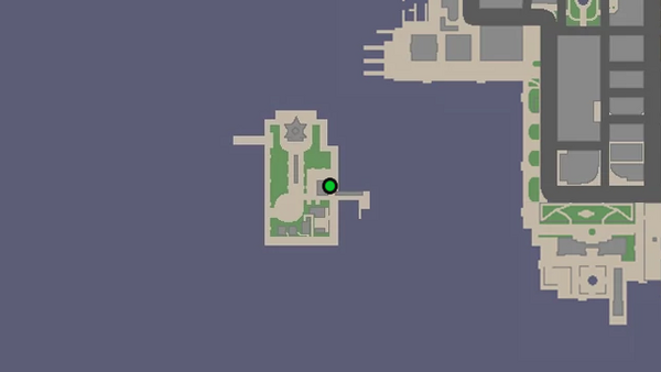 GTA Chinatown Wars map location of the #1 Security Camera to destroy, found 
                                on the lower roof of a warehouse in Happiness Island.