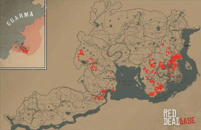 Wild Boar - Map Location in RDR2