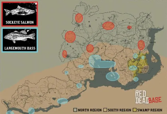 Largemouth Bass - Map Location in RDR2