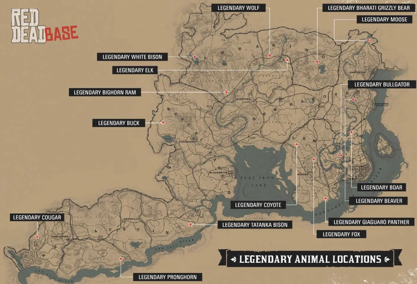 Red Dead Redemption 2 100% Completion - Legendary Animals Map