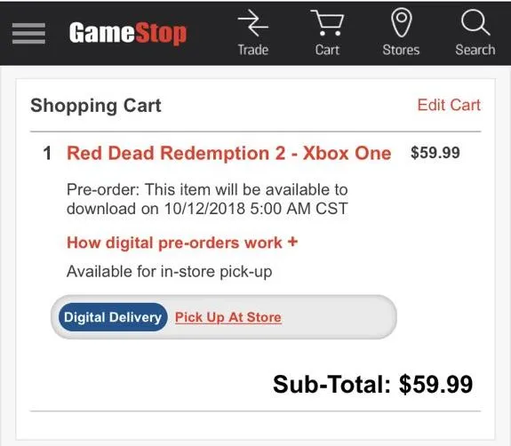 rdr2 preload gamestop