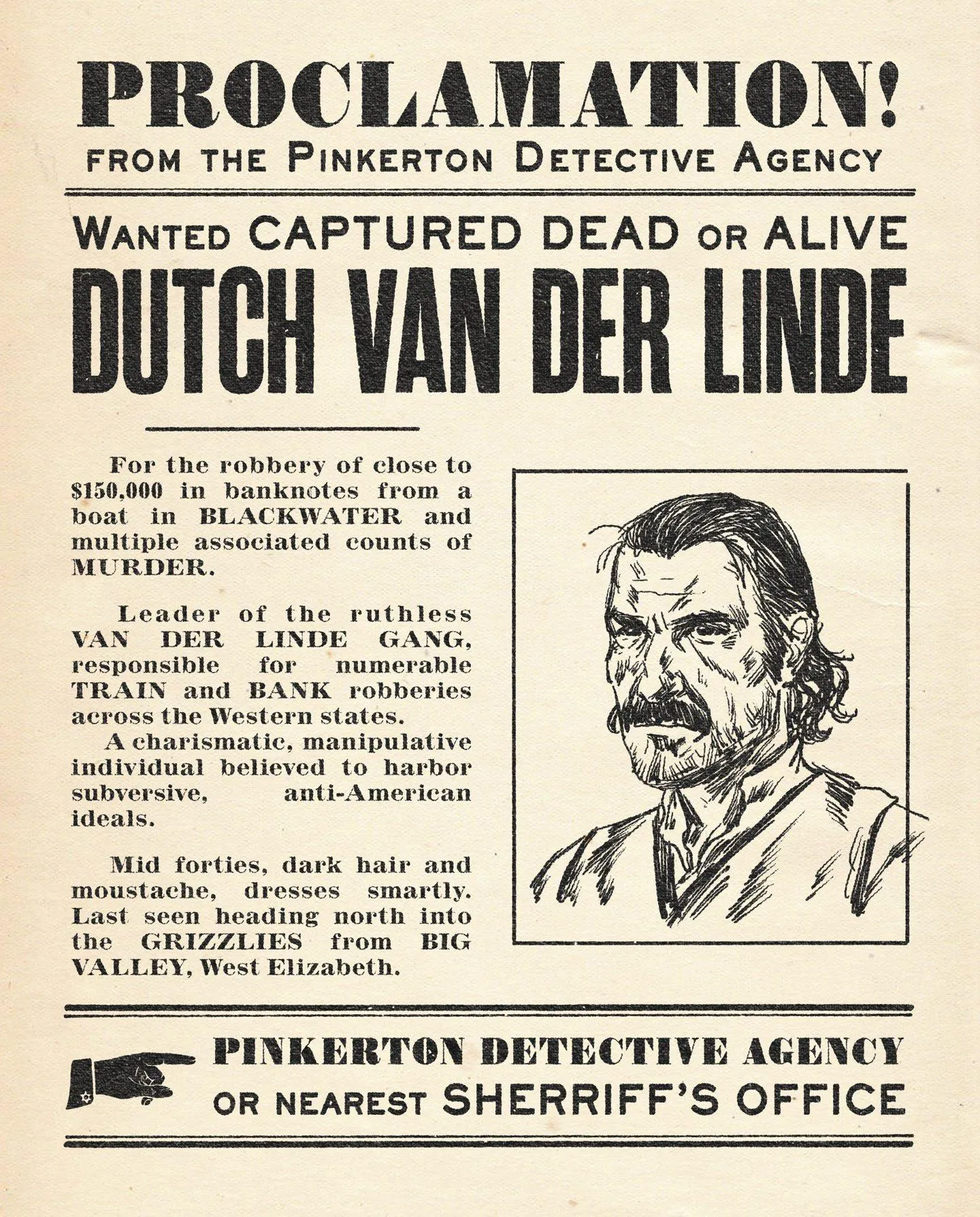 red dead redemption 2 dutch wanted poster