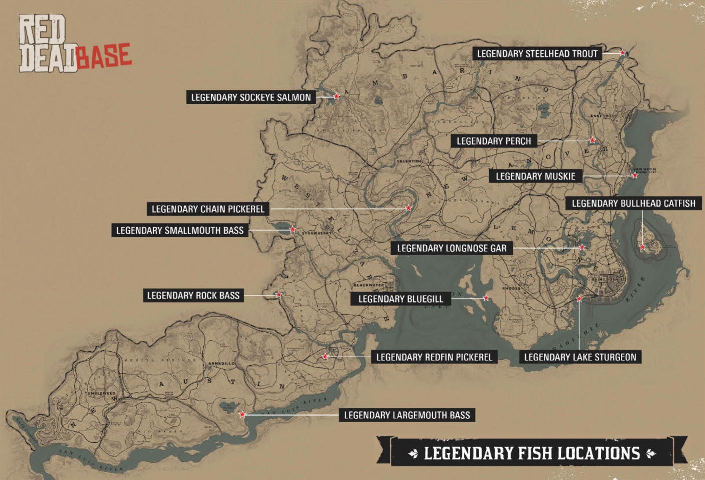 Legendary Largemouth Bass - Map Location in RDR2
